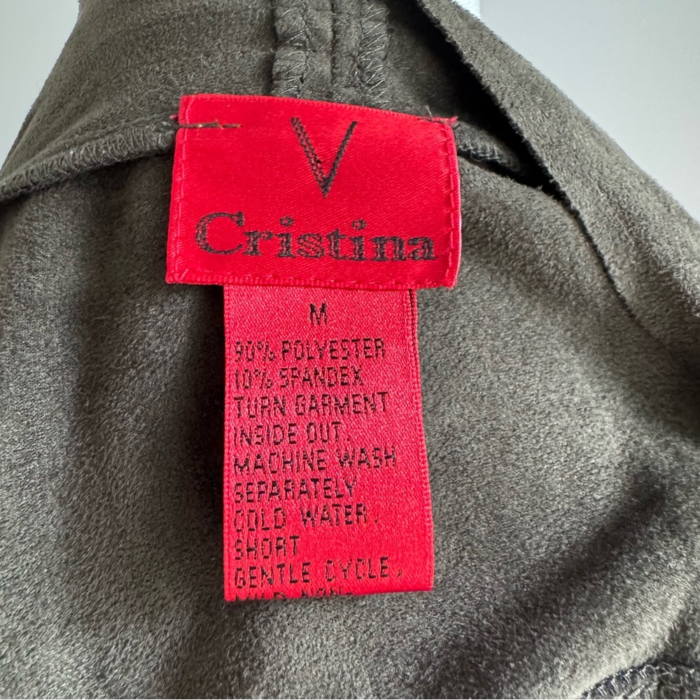 V CRISTINA Olive Faux Suede Embroidered Long Sleeve Cardigan Jacket Size M - Picture 12 of 13
